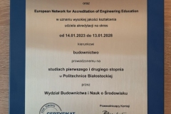 Europejski certyfikat jakości EUR-ACE® Label dla kierunku budownictwo pierwszego i drugiego stopnia